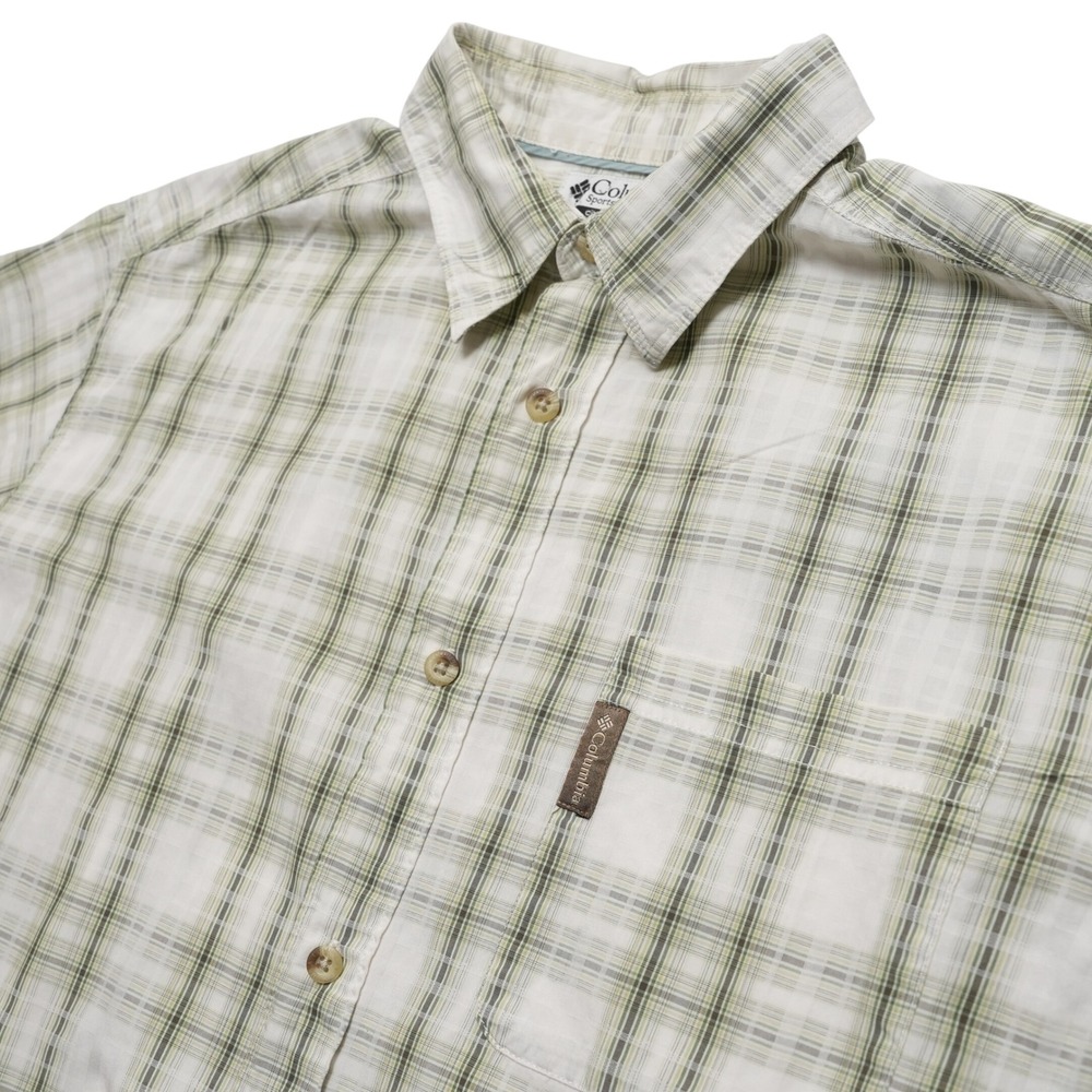 Columbia Mens XL Green‎ Plaid Button Up Shirt Cotton Outdoor Hiking AM7716